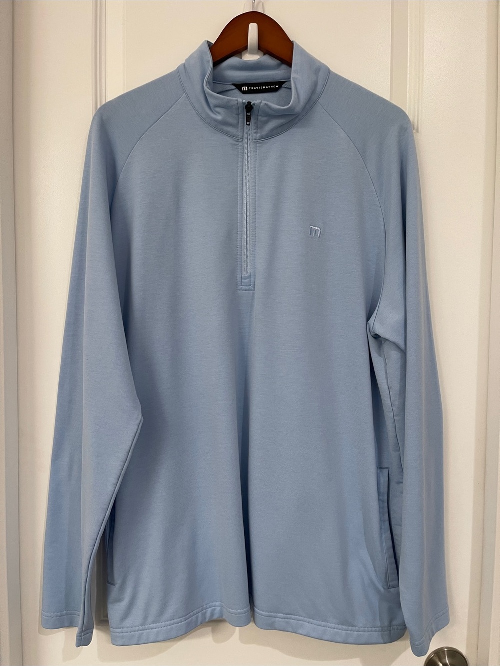 Travis Mathew Men’s Light Blue Quarter-Zip Performance Sweater